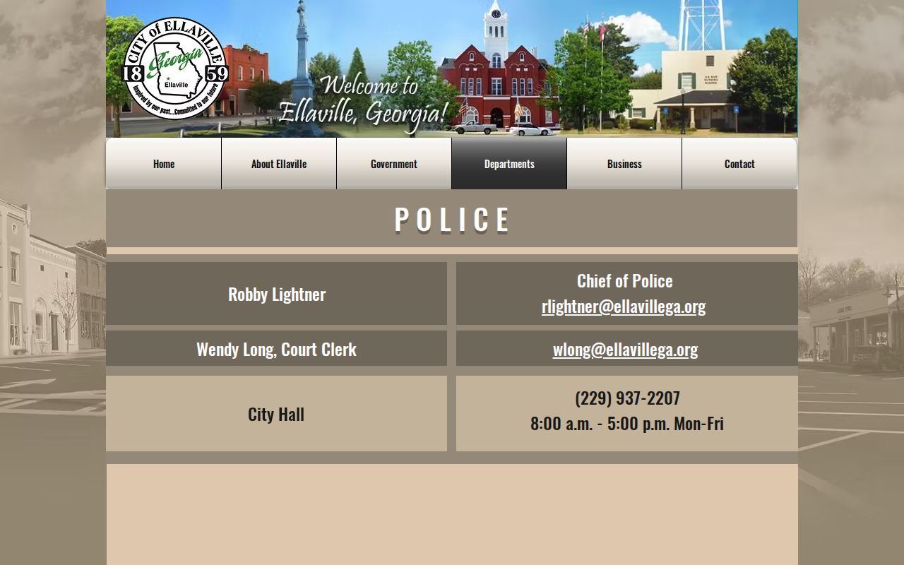 Ellaville Police Department official city arrest-record contact page