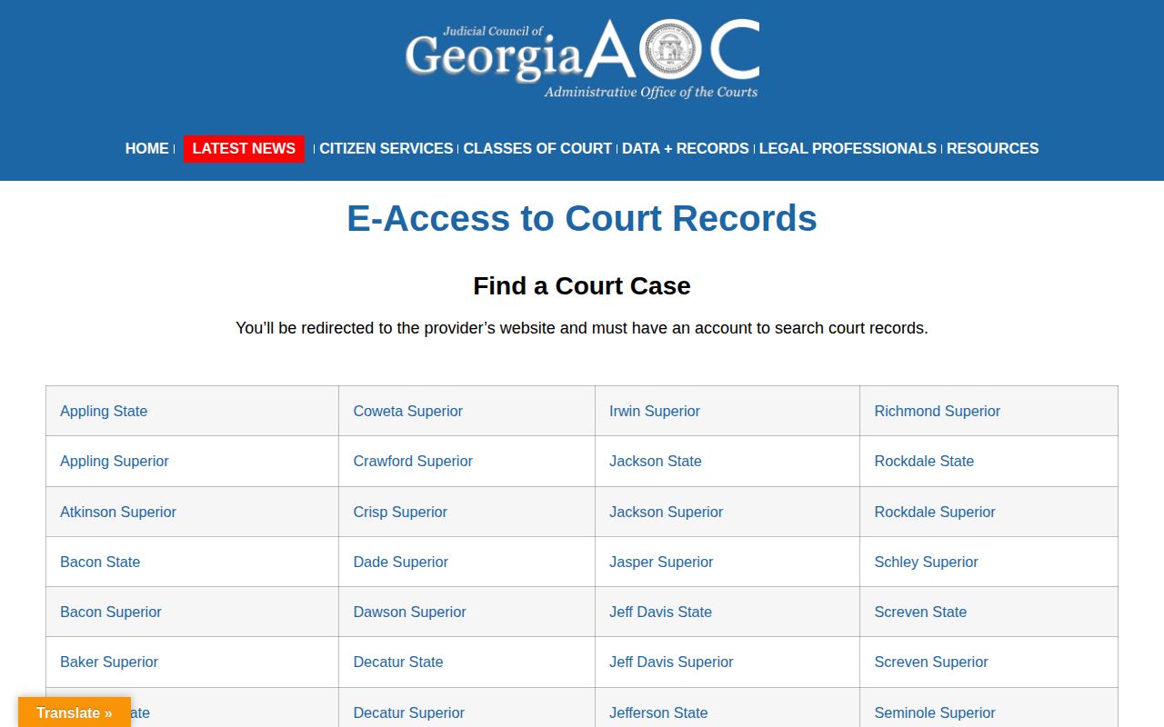 Georgia Courts E-Access route for Schley Superior Court records