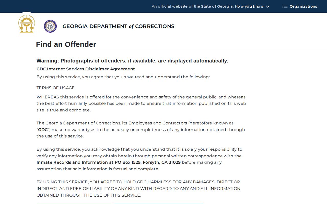Schley County reference to the Georgia Department of Corrections offender query form for state custody records